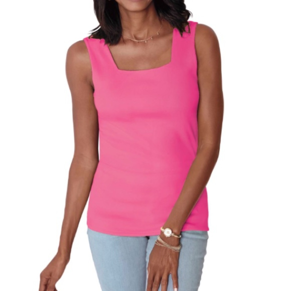 NEW CHADWICKS Square Neck Tank Baby Rib Knit Tee Size:S